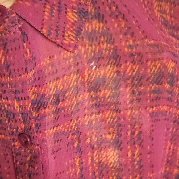 Hinge Womens Orange Purple Sheer Plaid Blouse Medium - Picture 5 of 8